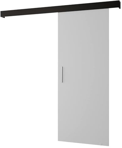 KRYSPOL Schiebetürsystem Salwador 1 Komplett-Set für Schiebetüren, Trennwände Innentüren, Modern Design (weiß matt/Gitter: schwarz matt/Griff: Silber)