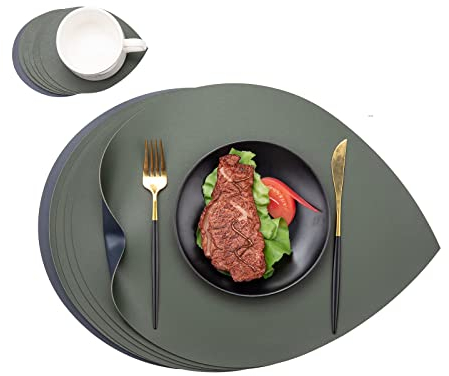 Tischsets Platzsets Abwaschbar und Untersetzer Teller Leder,Platzdeckchen Abwaschbar und Untersetzer 6er,Platzset 6er Set Lederoptik Platzdeckchen Kunstleder,Place Mats Table(Grün&Blau)