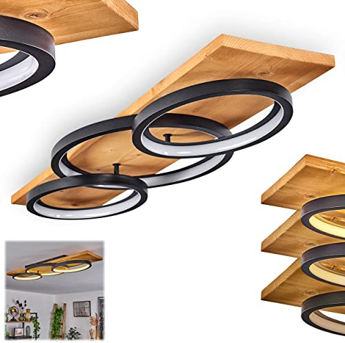HOFSTEIN LED Deckenleuchte Pompu, moderne Deckenlampe aus Metall/Holz/Kunststoff in Natur/Schwarz, 97 cm, dimmbar über Lichtschalter, 4700 Lumen, 3000 Kelvin, 1 x LED 40 Watt (inkl.)