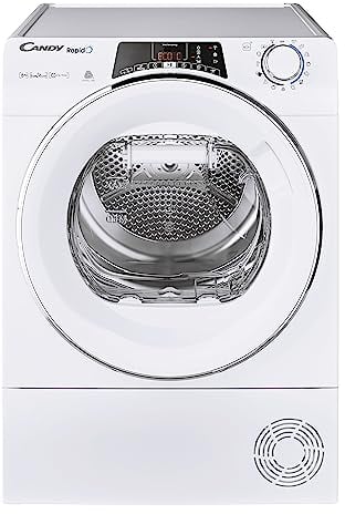 Candy RapidÓ ROE H8A3TCEX-S, Secadora 8KG, Bomba de Calor, Pantalla Smart Text, WiFi, App hOn, 14 Ciclos, 7 Rápidos, Cajón Condensación Easy Case de 5L, Inicio Diferido 24H, Blanco