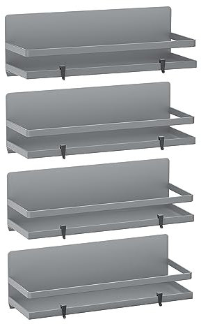 SlimmKISS Magnetic Spice Rack for Refrigerator Moveable Magnetic Shelf Organizer Kitchen Seasoning Jars Storage Rack Fridge Magnet Organizer,Grey,4 Packs