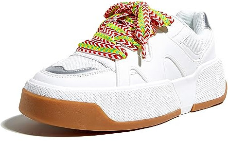 LUCKY STEP Baskets Mode à Plateforme pour Femme Confortables Semelle Épaisse pour la Marche et Le Tennis (Tout Blanc, 8.5US-39EU-6UK)
