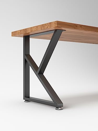 Lot de 2 pieds de table en métal de 71,1 cm de haut x 45 cm de large avec pieds de protection réglables, style industriel et rustique, pieds de meubles en métal robuste pour bureau/table (supporte