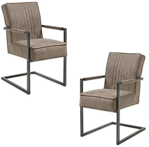 LINDA Schwingstuhl 2er Set mit schwarzem Metallgestell und Microfaser Bezug, Taupe - Bequemer Freischwinger Stuhl für Esszimmer & Küche - 51,5 x 92 x 70 cm (B/H/T)