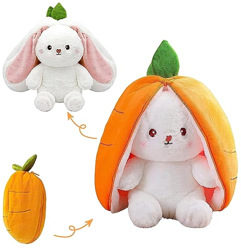Yisscen Lapin Carotte Cache-Cache, Peluche Lapin Cache-Cache, Peluche Lapin Carotte, Peluche Lapin de Pâques farcie, Cadeaux de Pâques Cadeau d'anniversaire Enfant (Lapin Carotte 25cm)