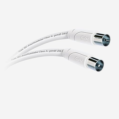 Fuba 5m Antennenkabel weiß - TV Anschlusskabel 4-fach geschirmt, 120 dB Schirmungsmaß - UHD 8K 4K 3D HDTV - IEC Koaxial Kabel Stecker/Buchse DVB-C DVB-T2 - nachhaltige Verpackung aus Papier