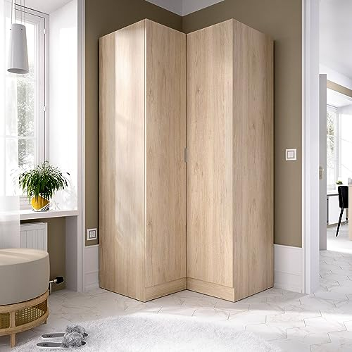 Dmora - Kleiderschrank 2 Türen Elgon, Eckschrank für Schlafzimmer, Eckschrank, 91x93h184 cm, 91x93h184 cm, Eiche