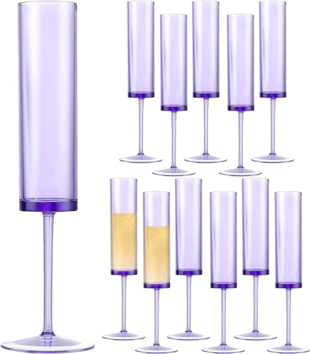 12 Pieces Purple Champagne Flutes 6 OZ Acrylic Square Champagne Glasses Stemmed Coupes Reusable Wedding Toasting Glasses Colored Bride Wine Glasses For Birthday Party Wedding Anniversary Christmas