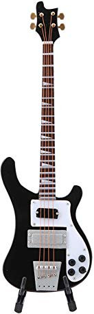LetCart Schwarze Miniatur-Bassgitarren-Nachbildung Mit Ständer Und Koffer, Instrumentenmodell, Ornamente, Geschenk