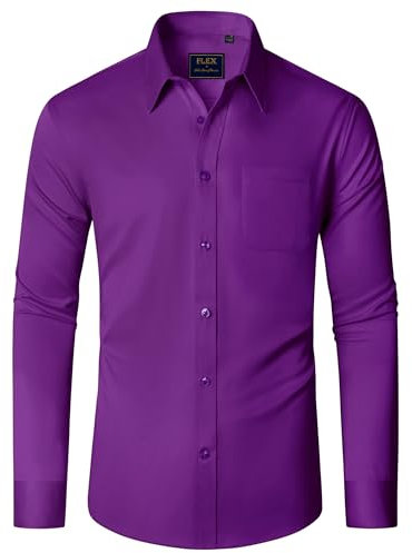 J.VER Hemden Männer Lila Freizeit Business Oberhemden Herren Klassisch Bügelfreies Regular Fit Langarm Unifarben Stretch Anzug Hemd,3XL
