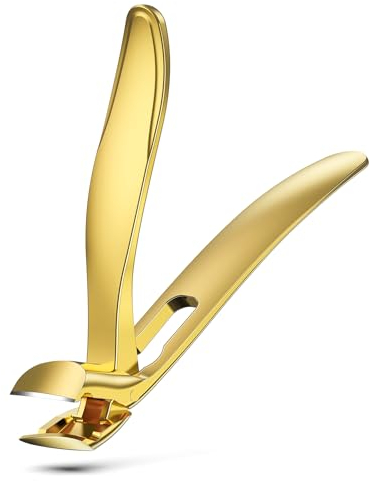 FERYES Coupe-ongles à tête inclinée à long manche pour personnes âgées – Grand coupe-ongles à mâchoire large avec récupérateur pour ongles épais – Coupe plus facile, design ergonomique (doré