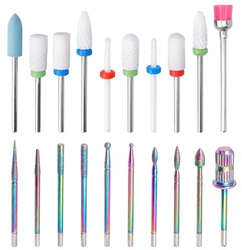 Mesee 20 Pieces Nail Drill Bit Set, 2.35mm Shank Diamond Cuticle Nail File Bits Ceramic Drill Bits Electric Efile Acrylic Gel Nails Art Tools for Home Salon Manicure Pedicure