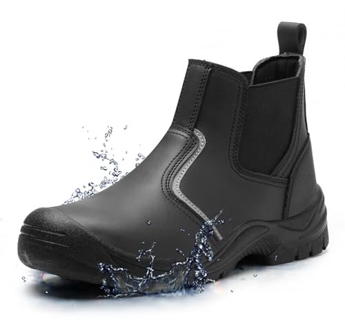 TAERGU S3 Sicherheitsstiefel Herren Wasserdicht Arbeitsschuhe Stahlkappe ESD SRC Rutschfest Knöchelhoch Schutzschuhe Leder Light S1 Sicherheitsschuhe Arbeitsstiefel Safety Shoes,Schwarz,EU45