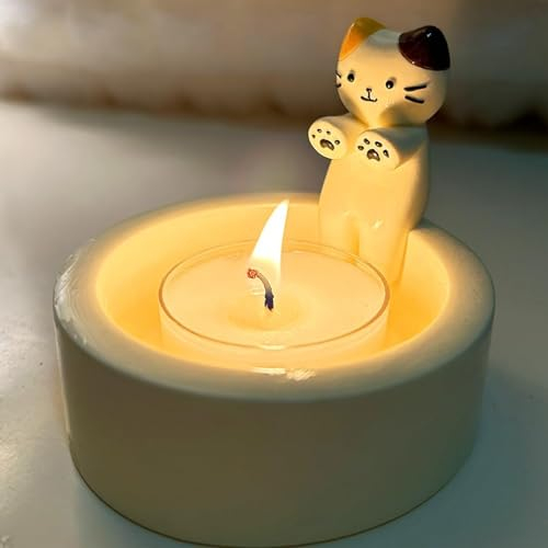 Imtrub Kätzchen-Kerzenhalter, Katzen-Harz-Kerzenhalter, Katzen-Teelichthalter, süßer Duftkerzen-Kerzenhalter, Katze Wärmt Sich Auf, Teelicht-Katzenkerzen-Ornament (Keine Kerzen)
