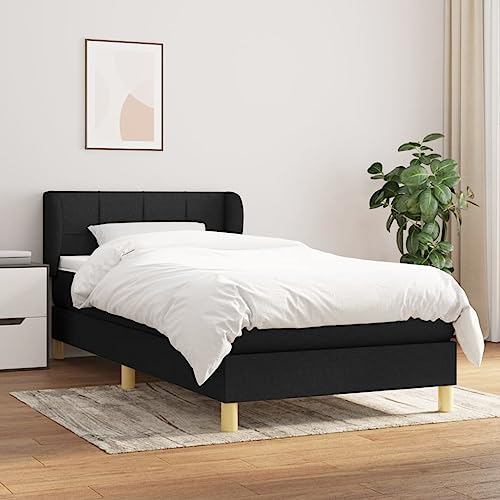 BAZZI Boxspringbett 100 x 200 cm mit Matratze Polsterbett 100 x 200 cm Komplettes Bettset,Bett 100 x 200 cm Mit Matratze und Lattenrost Schwarz-35 Stoff Jugendbett für Jugendzimmer, Futonbett