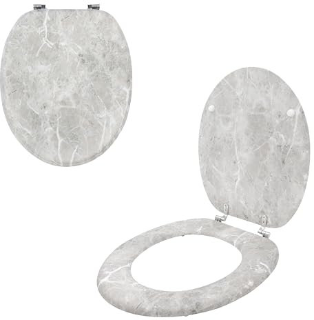 Anika 92549 Grey Marble Effect Toilet Seat/Chrome Hinges/Easy Installation / 43cm x 37.5cm