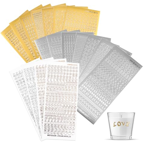 18 Blätter Sticker Buchstaben Zahlen Aufkleber,Wachsbuchstaben für Kerzen Dekosticker für Kommunion Taufe Konfirmation Hochzeit Klebebuchstaben(Gold/Silber)