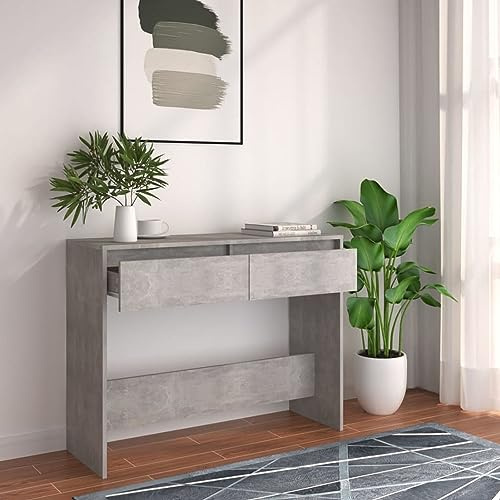 ARKEM Table Console Gris béton 100x35x76,5 cm Aggloméré,Table Console,Table Console Entree,Table d’appoint,Table Console de Salon