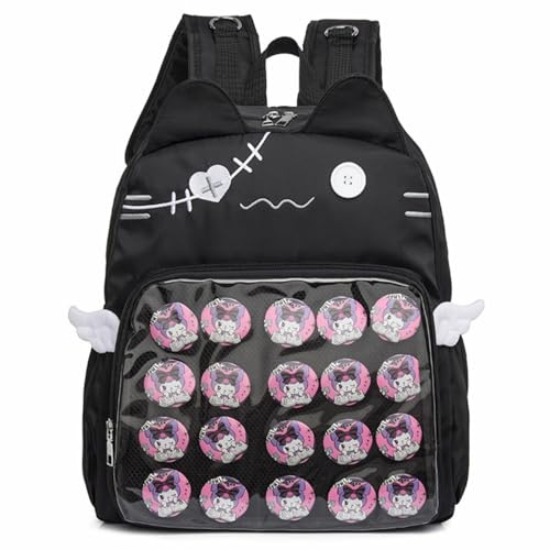 SIORTIO Rucksack Ita Bag Pin Display Kawaii Katzenohren große Kapazität mit Einsatz für Weekende Cosplay, Schwarz, Large