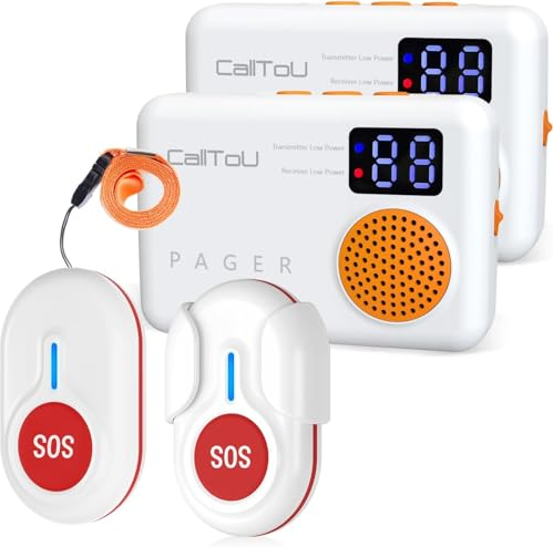 CallToU Notrufknopf für Senioren, Senioren Notruf Armband, Notrufarmband Notfallknopf für Senioren, Notfallklingel für Senioren mit 2 Sendern und 2 Empfänger, Erinnerung bei niedrigem Akkustand