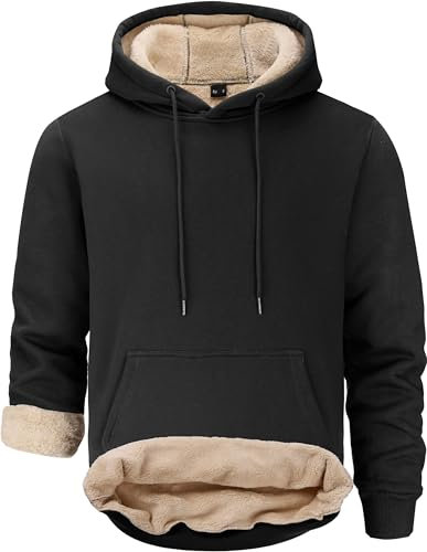 Tansozer Uomo Caldo Pile Foderato Felpe con Cappuccio Pullover Termico Invernale (Nero, L)