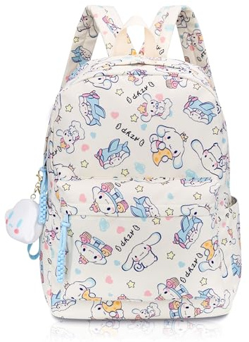 Roffatide Anime 18L Cinnamoroll Backpack Casual Daypack Cute Cartoon Puppy Backpack Lovely Travel Overnight Bag Kawaii Backpack with Keychain Beige