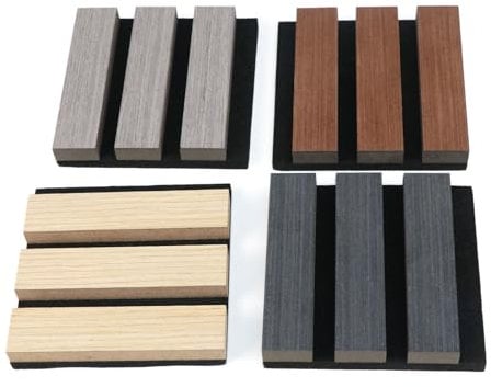 Umedol 4-Pack Acoustic Wood Slat Wall Panels, 4.7 x 4.7, Color Mixing 3D Textured, Sound-Proof, Easy to Install, Living Room, Bedroom Decor