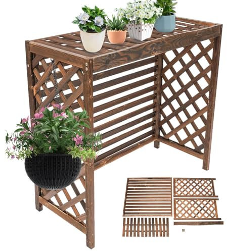 MDXVRKYBC Bois Massif Cache Climatiseur Exterieur, Panneau en Bois Épais, Plantes À Suspendre, Cache Climatiseur Décoratif en Bois, Cache Clim-radiateur pour La Maison