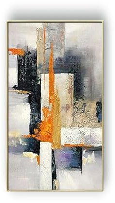 NANWYAO Grande toile abstraite dorée - Peinture à l'huile texturée - Géométrie abstraite moderne - Décoration murale verticale pour salon - 70 x 140 cm - Sans cadre