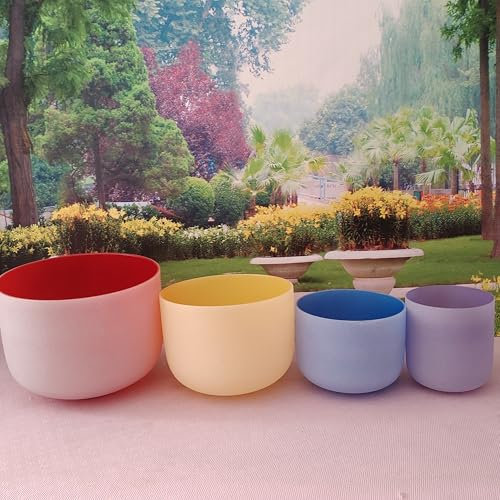 432Hz Colored Frosted 6B+8G+10E+12C Quartz Crystal Singing Bowl+case for Meditation, Yoga and Relaxation