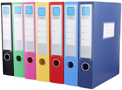 FUNSUEI 7 Stück Aktenordner A4 Bunt, 5,5 cm Breit, 7 Farben Dokumentenbox A4 Kunststoff, Archiv-Schachtel für Büro