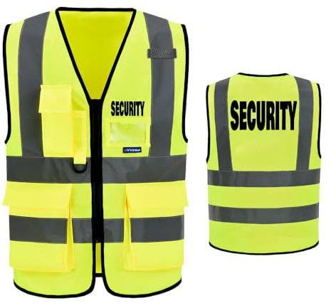 AYKRM Warnweste mit reflektierenden Streifen mit Reißverschluss und Tasche, Gelb. Sicherheit, 6XL-7XL-8XL