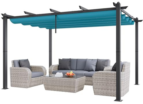 VEVOR Pergola rétractable extérieure 3 x 4 m, tonnelle de Jardin en Aluminium avec auvent Pare-Soleil en Toile Polyester Haute densité Anti-UV, pour patios, Jardins, terrasses, arrière-Cours, Bleu