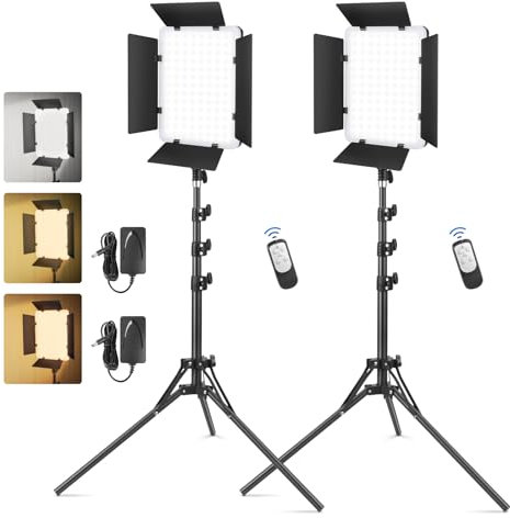 2-Pack LED Video Light Kit with Barn Doors, Foccalli Photography Studio Lights with Remote Bi-Color 2700-6500K and Brightness of 10-100% for Recording Shooting Streaming YouTube TikTok
