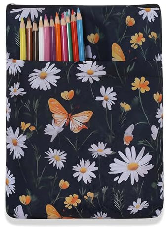 1 busta per libri con motivo margherita, custodia a libro con cerniera e tasca frontale, copertina per libri tascabili, 28 x 21 cm, custodia per adolescenti, adulti, amanti dei libri.