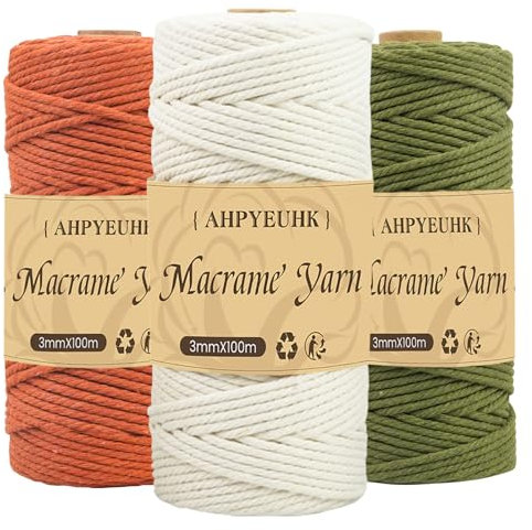 3mm Filo per Macrame 3 rotoli Set di Corda Macrame 300m Corda Macrame Naturale, Macramè Filo Morbido per Arazzi, Appendini per Piante, Artigianato Fai da Te (Altro Rosso Beige Verde militare)