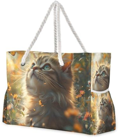 Mnsruu Borsa a tracolla da spiaggia da donna con bellissimo gatto da giardino grande borsa a tracolla da piscina, Multicolore 10., Taglia unica