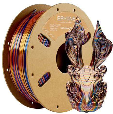 ERYONE Ultra Shiny Silk PLA Filament voor 3D Druker, PLA Filament 1.75mm, +/- 0,03mm,1kg 1 Spule, Twisted Silk Rainbow PLA Rot&Golden&Blau)