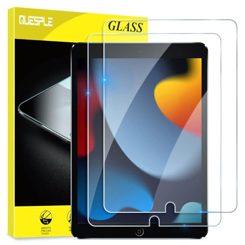 QUESPLE [2 Stück] Panzerglas Schutzfolie für iPad 9. Generation und iPad 8. / 7. Generation 10,2 Zoll Schutzfolie 2021/2020/2019, 9H Härte Gehärtetem Glas Film Displayschutz