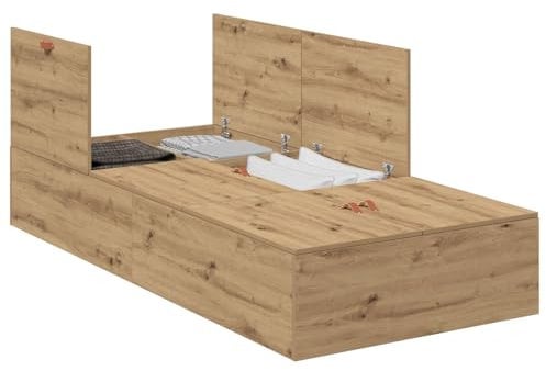vidaXL Modernes Stauraumbettgestell aus Eiche für Einzelmatratze 90 x 190 cm Langlebige Holzkonstruktion 6 Eingebaute Schubladen Schickes Design