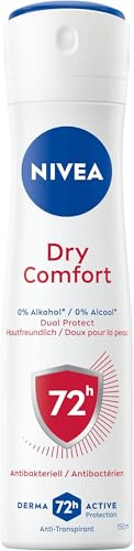NIVEA Dry Comfort Deo Spray, antibakterielles Antitranspirant für ein trockenes Hautgefühl, Deodorant mit 72h Schutz und 0% Ethylalkohol (150 ml) (Packung mit 5)