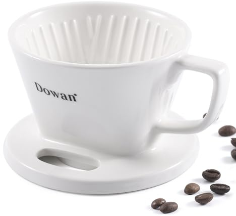 DOWAN Coffee Dripper Ceramic - Coffee Filter Cup with Open Base Design - Pour Over Coffee Dripper for 2-4 Cups - Classic White Filter Cone - Barista-Style Gift for Rich Aroma for Home Kitchen Cafe