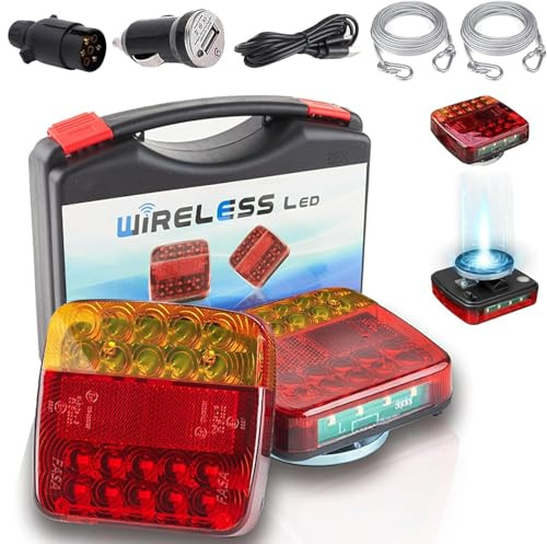 TXGSDXS Wireless Trailer Lights, Magnetic LED 7 Pin Trailer Lights | 12-24V Rechargeable with Battery Display, IP65 Waterproof, Strong Magnetic Mount, Brake, Tail and Indicator Lights