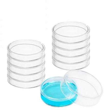 10 Stück 60 mm Petrischale Glas mit Deckel, wiederverwendbare Petrischalen | petri schalen glas flach für Bakterienkulturen für wissenschaftliche Laborexperimente