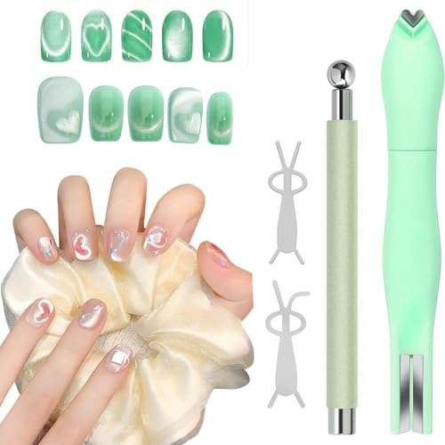 4-teiliges Katzenaugen-Nagelmagnet-Set, 3-in-1-Magnet mit doppelseitigem Stift und 2 Hasenführungen für Gel-Nagellack – Erstellen Sie atemberaubende Katzenaugen- und 3D-Nageldesigns Nagel Magnet Kit