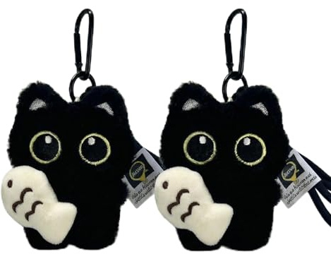 VVQWCY 2 Stück Schlüsselanhänger Katze Plüsch Deko, Schwarze Cute Keychain Anhänger für Mädchen Rucksack