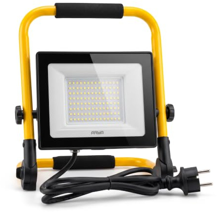 Projecteur Chantier LED 50W ATRIA – Puissant 5105 Lumens – Vitre en Verre Trempé & Pliable – Câble 1m80 avec Prise – Étanche IP65 – Blanc Froid 6000K pour Travaux, Garage et Peinture