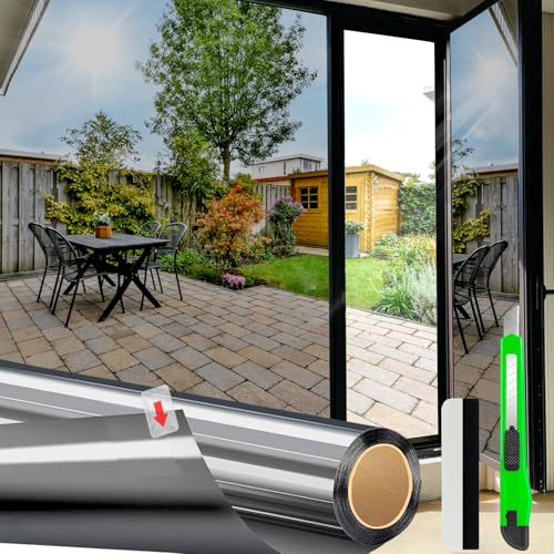 HONLONE Sichtschutzfolie Fenster, 100x200 cm Spiegelfolie Fenster Sichtschutz UV Folie Fenster, Sonnenschutzfolie Fenster Innen, UV-Schutz Fensterfolie Blickdicht Thermofolie Fenster gegen Hitze