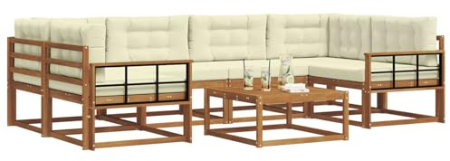 vidaXL Outdoor-Sofagarnitur mit Kissen 7 pcs Natur und Creme, Modernes Outdoor-Sofaset, langlebige Gartenmöbel für Patio, Poolbereich, Hinterhof-Couch und modulares Sofa.