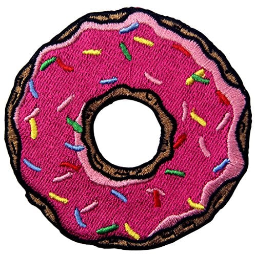 Aufnäher, bestickt, Design: Rosa Erdbeere Krapfen, zum Aufbügeln oder Aufnähen